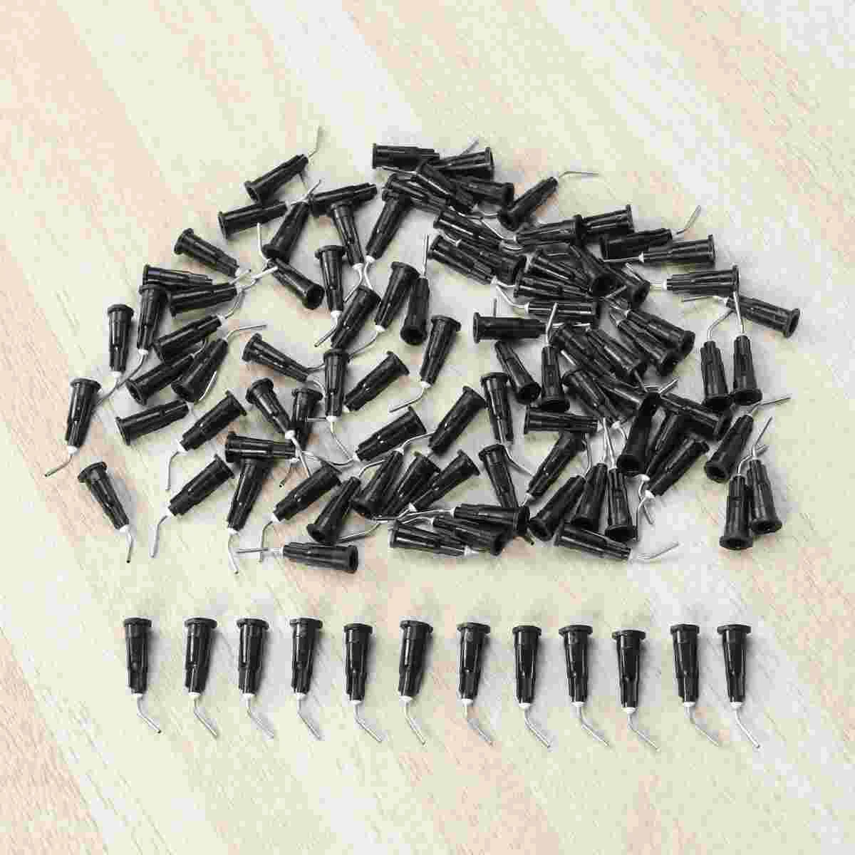 100PCS Resin Dental Bent Needles Tip Disposable Dental Composite Needles Dental Cleaning Tool (18G 12MM Black)