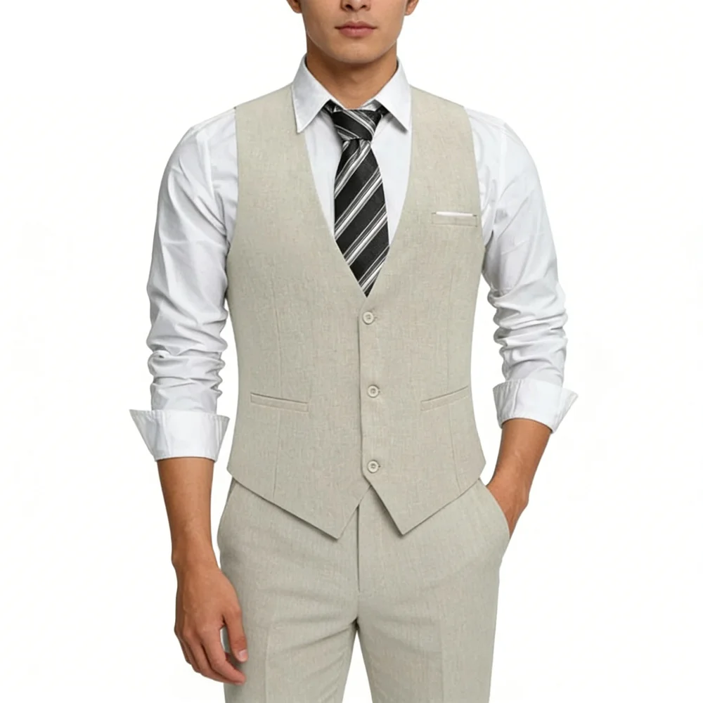 

Colete masculino com decote em V e bolsos _ Colete formal_casual para casamento_negócios_smoking (estilo banheiro) roupa de es