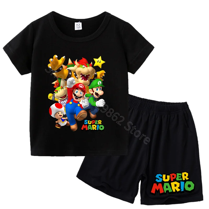 Super Mario Odzież dziecięca Spodnie 2-częściowy zestaw koszulek Princess Peach Luigi Gra Cartoon Graphic Print Odzież dziecięca Baby Show