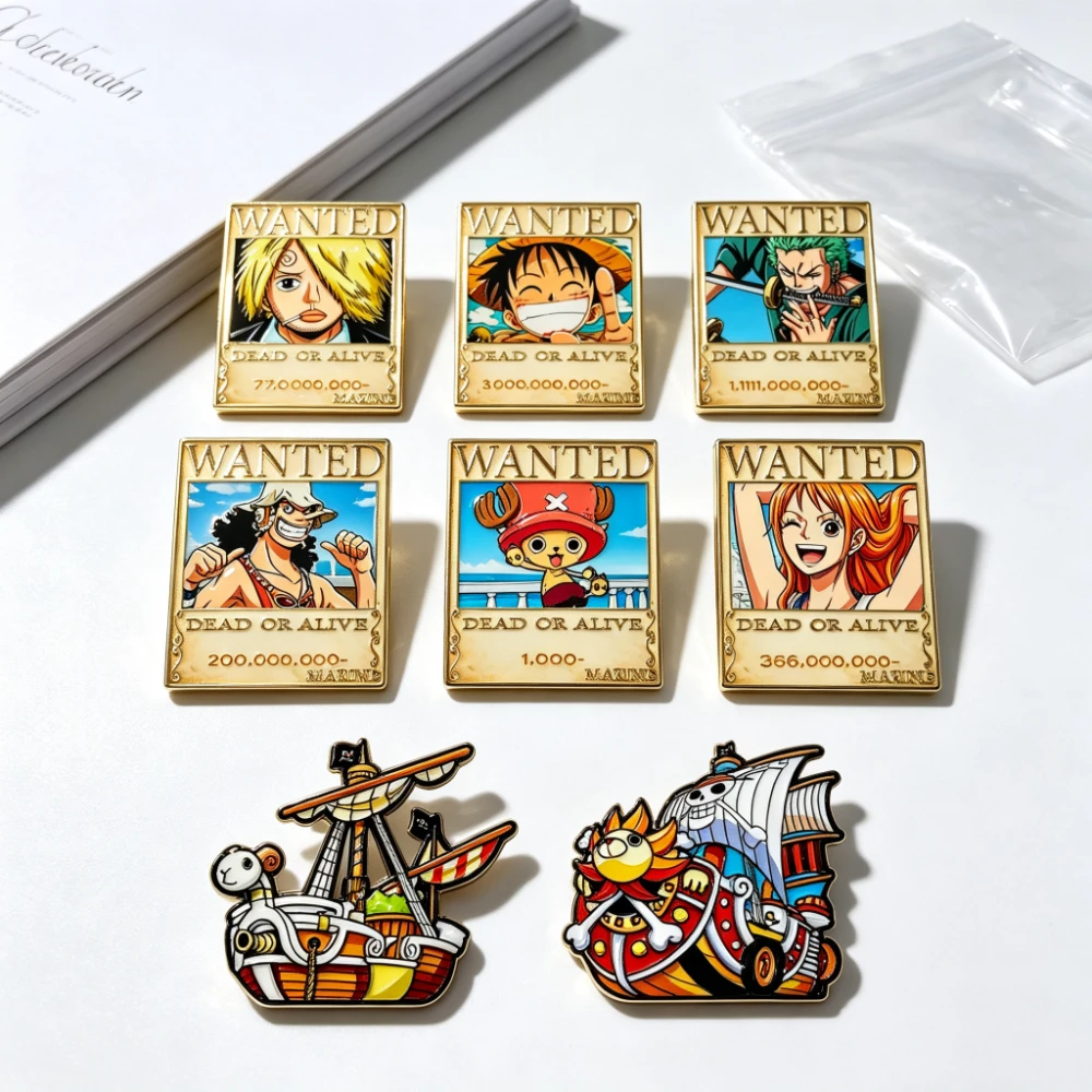 8pcs Anime Sunny & Going Merry Enamel Pins Set Metal Brooch Badge Cartoon Lapel Pin for Clothing Accessory