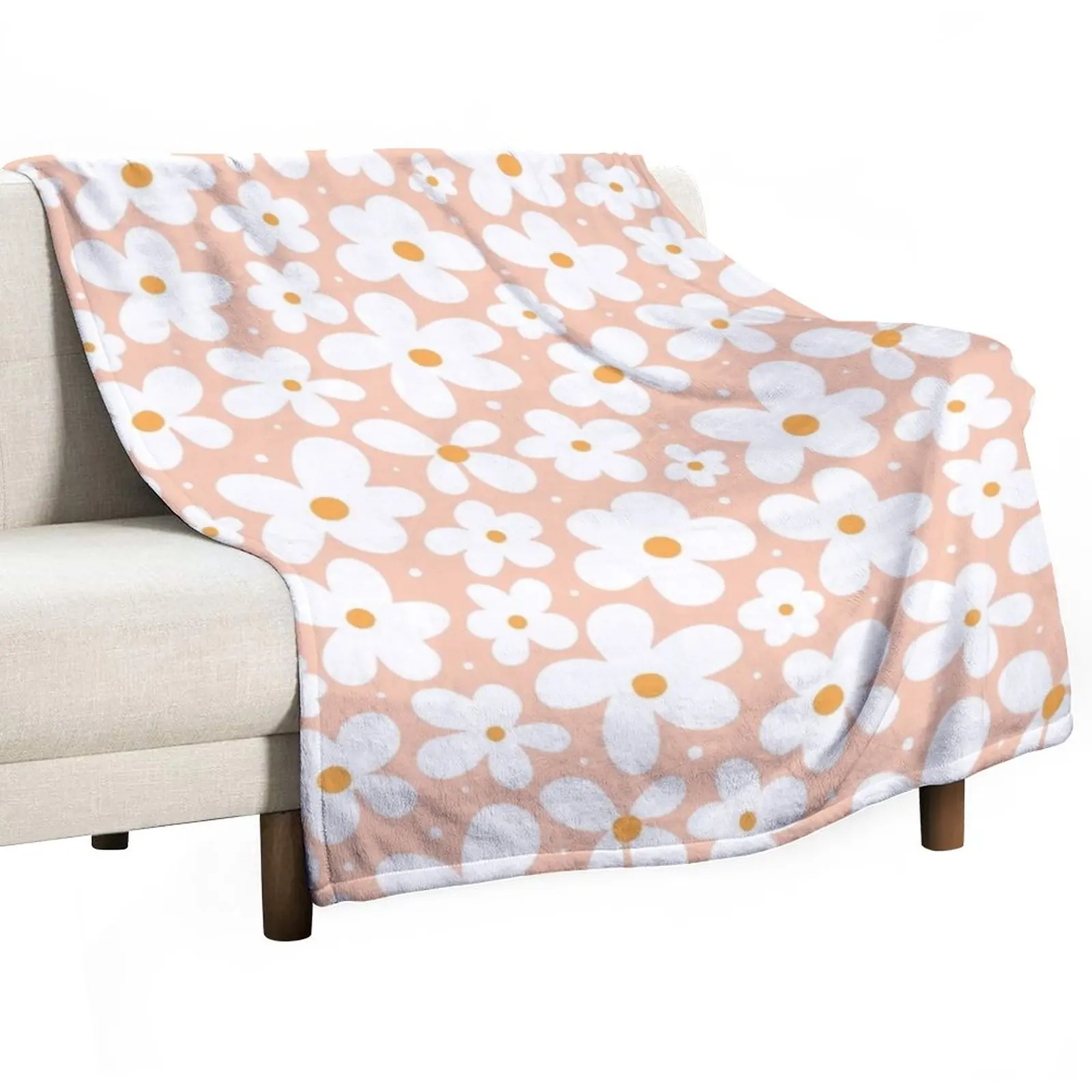 

Groovy Daisies Floral Retro Daisy Pattern Blush Pink Throw Blanket Baby Blanket blankets and throws sofa Stuffed Blankets