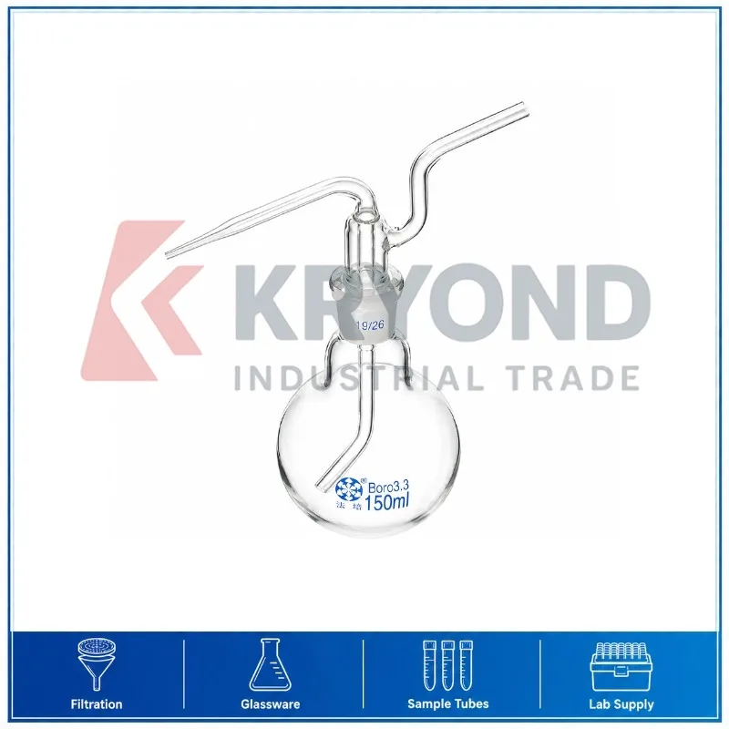 150mL Flat Bottom Glass Gas Washing Bottle 19/26 Ground Joint Laboratory Scrubber Container Accessory Research Series Model Set