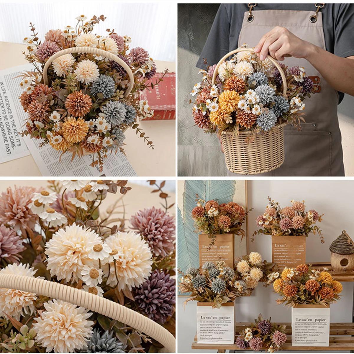 

10Pcs Spiny Ball Artificial Flowers Bouquet For Home Bedroom Decor Wedding Decoration Craft Vases Flower Arrangement Accessories