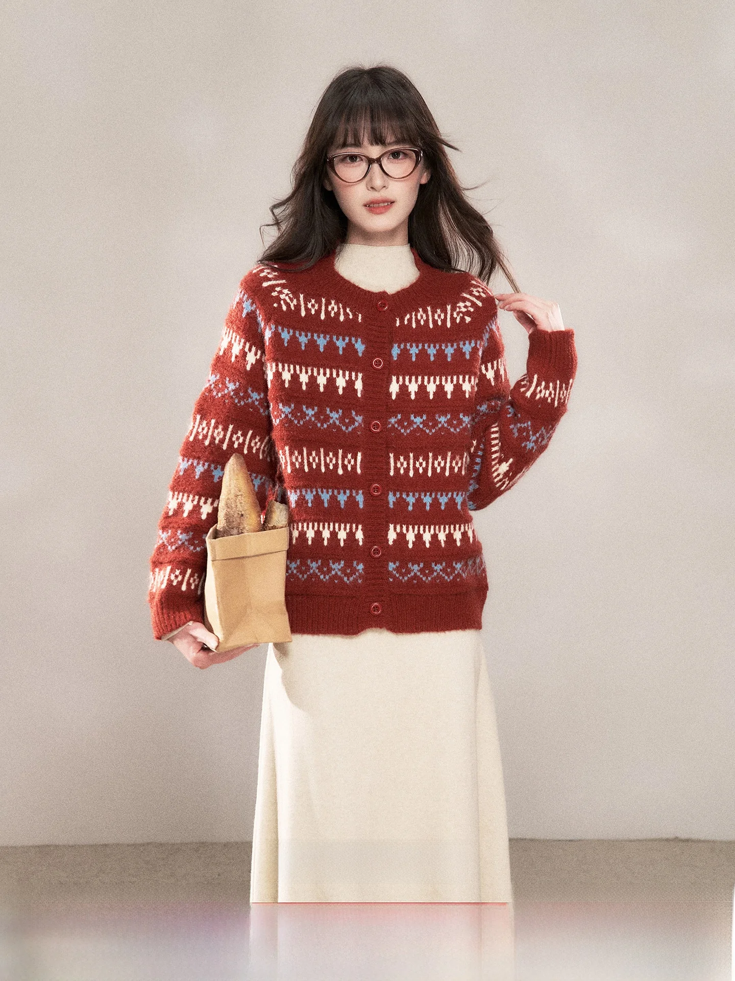 

Женский вязаный кардиган с цветочной вышивкой, в корейском стиле, высокого качества, с узором Fair Isle, зимний, с длинными рукавами