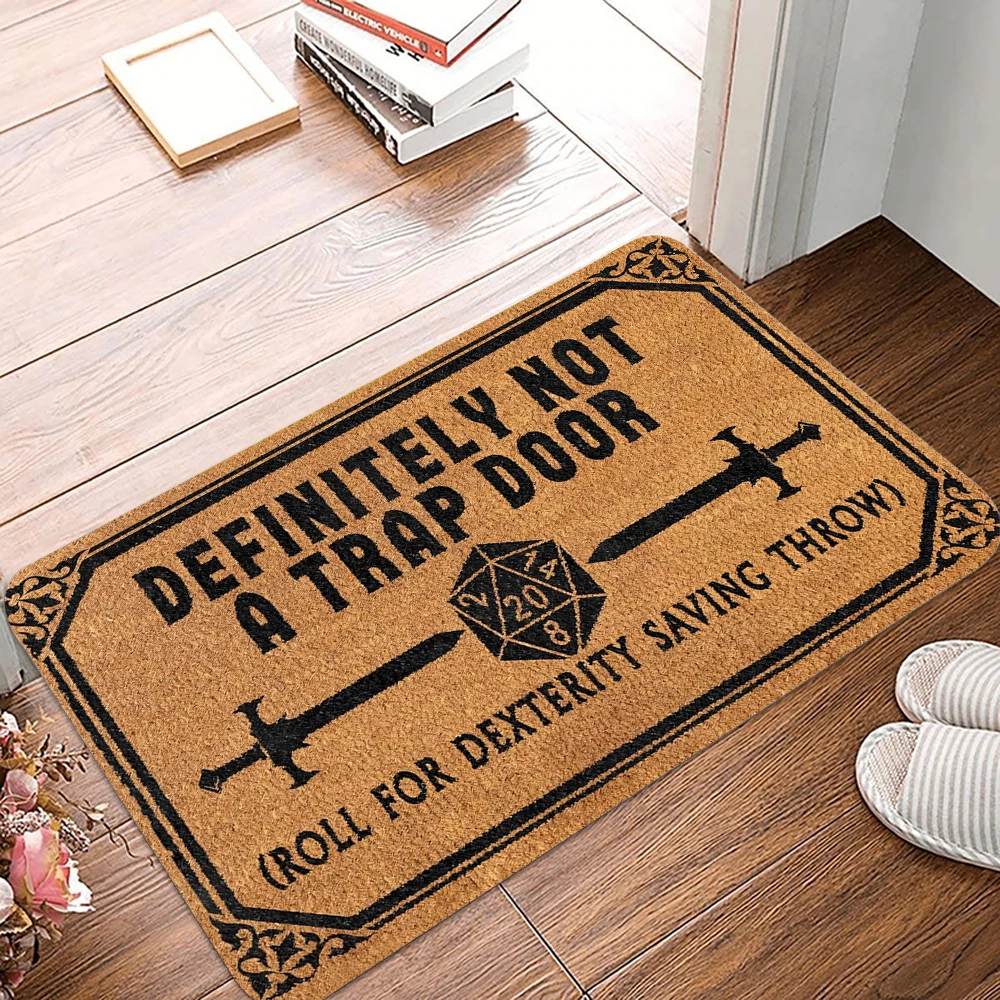 Lustige Dnd-Gaming-Fußmatte „Definitiv keine Trap Door“ – Willkommensmatte, rutschfeste Bodenmatte für Innen- und Außenbereiche, Geschenke für Geeks und Gamer