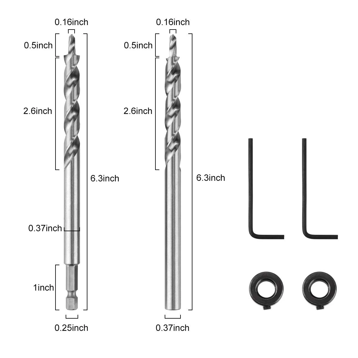 3/8 Inch Pocket Hole Drill Bit with Depth Stop Collar 1/4 Hex Shank Replacement Twist Step Drills for Kreg Manual Pocket Hole Gu