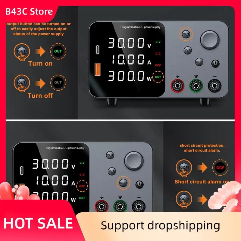 

B43C 30V 10A Bench Power Supply Variable Power Supplies With Output Enable/Disable Button USB&Type-C Quick-Charge (US Plug)