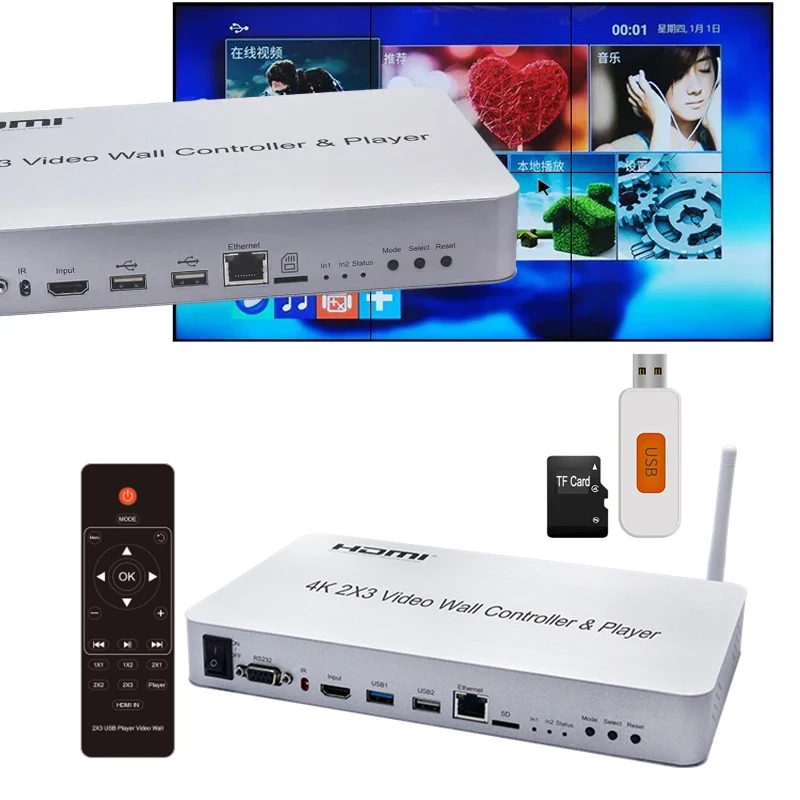 4K 2x3 6 Screen Splicing Processor 2x2 TV Wall Controller HDMI Video Wall TV Splicer Box Suppot USB U Disk Player Mouse Keyboard