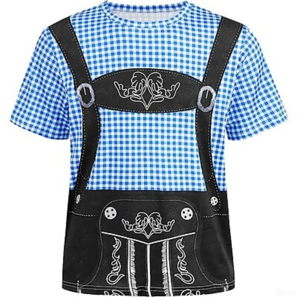 ميونيخ مهرجان أكتوبر البافارية تي شيرت السراويل الجلدية أنيمي نمط طباعة أزياء فضفاضة جولة الرقبة قصيرة الأكمام تي شيرت #4