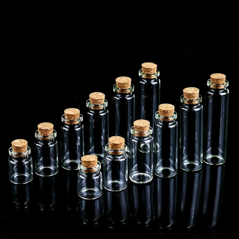 20Pcs Mini Glass Bottles with Wooden Cork 5/8/10/12/15/20ML Empty Vial Wishing Drift Bottle DIY Succulent Hydroponic Vase