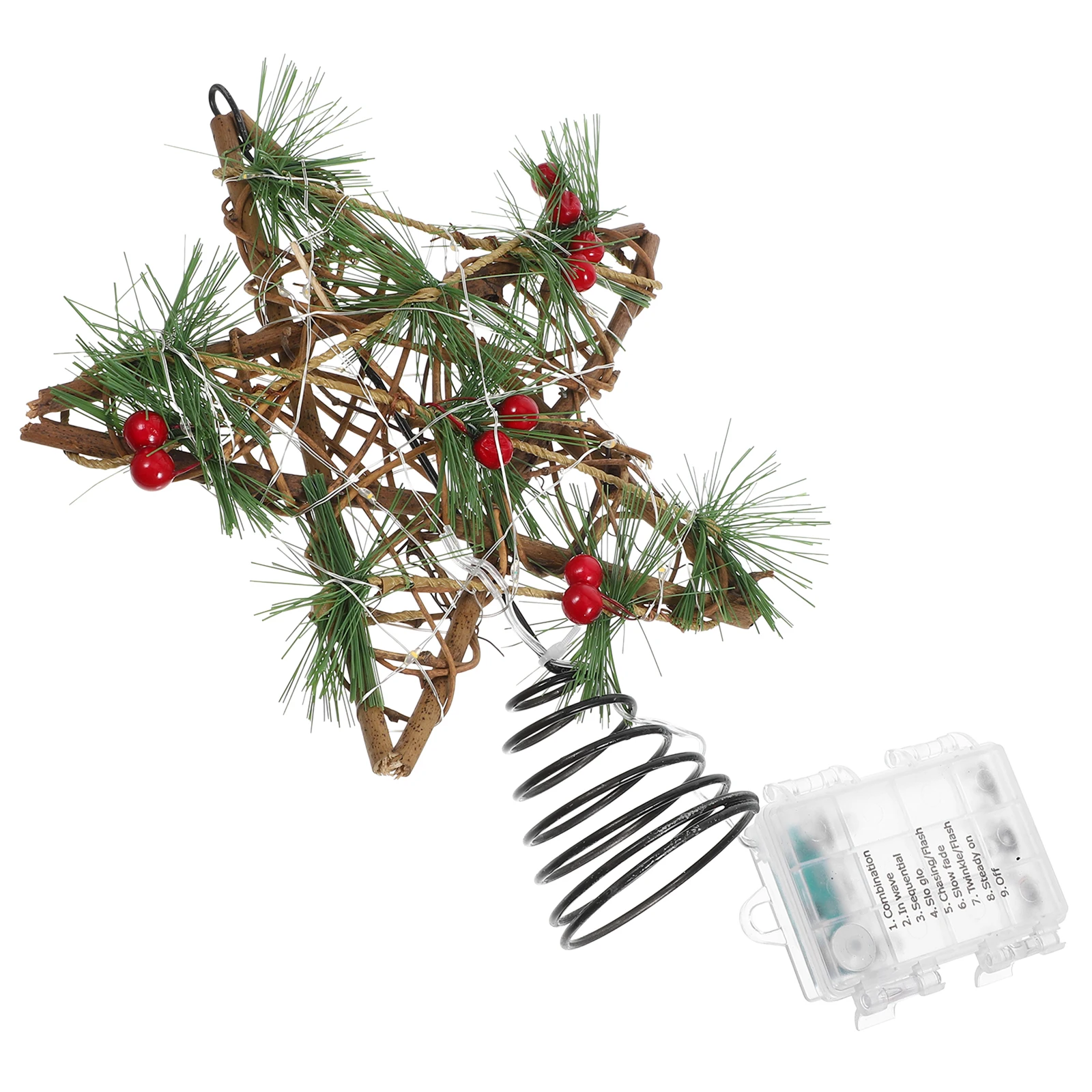 

Wooden Pentagram Tree Ornament Hollow Flash Christmas Tree Treetop Decoration Star Decor LED Lights Holiday Party DIY Treetop