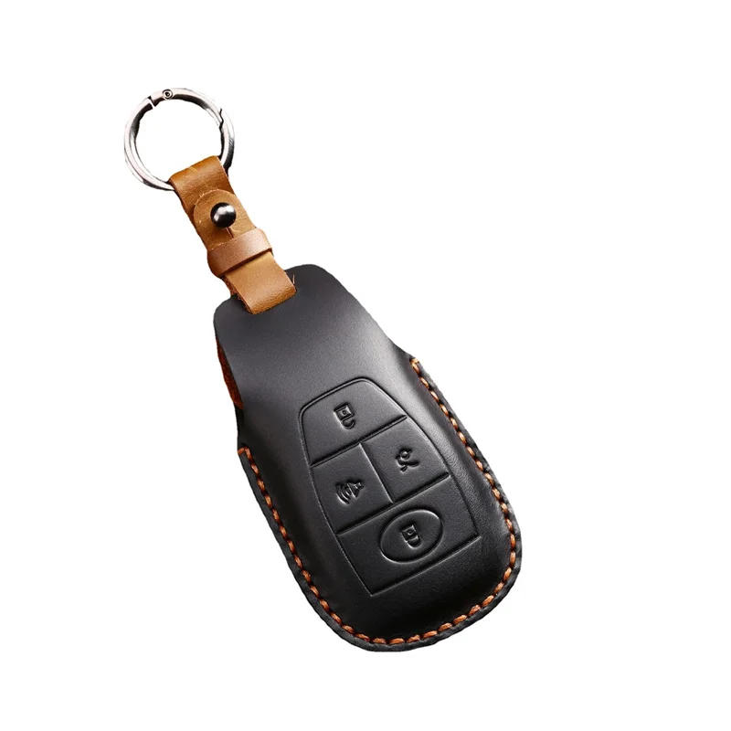 Crazy Horse Leather Car Key Cover Case Keyring Bag for BAIC X7 BJ40 Senova D50 D70 X55 X65 EU5 EU7 Fob Protector Keychain Holder