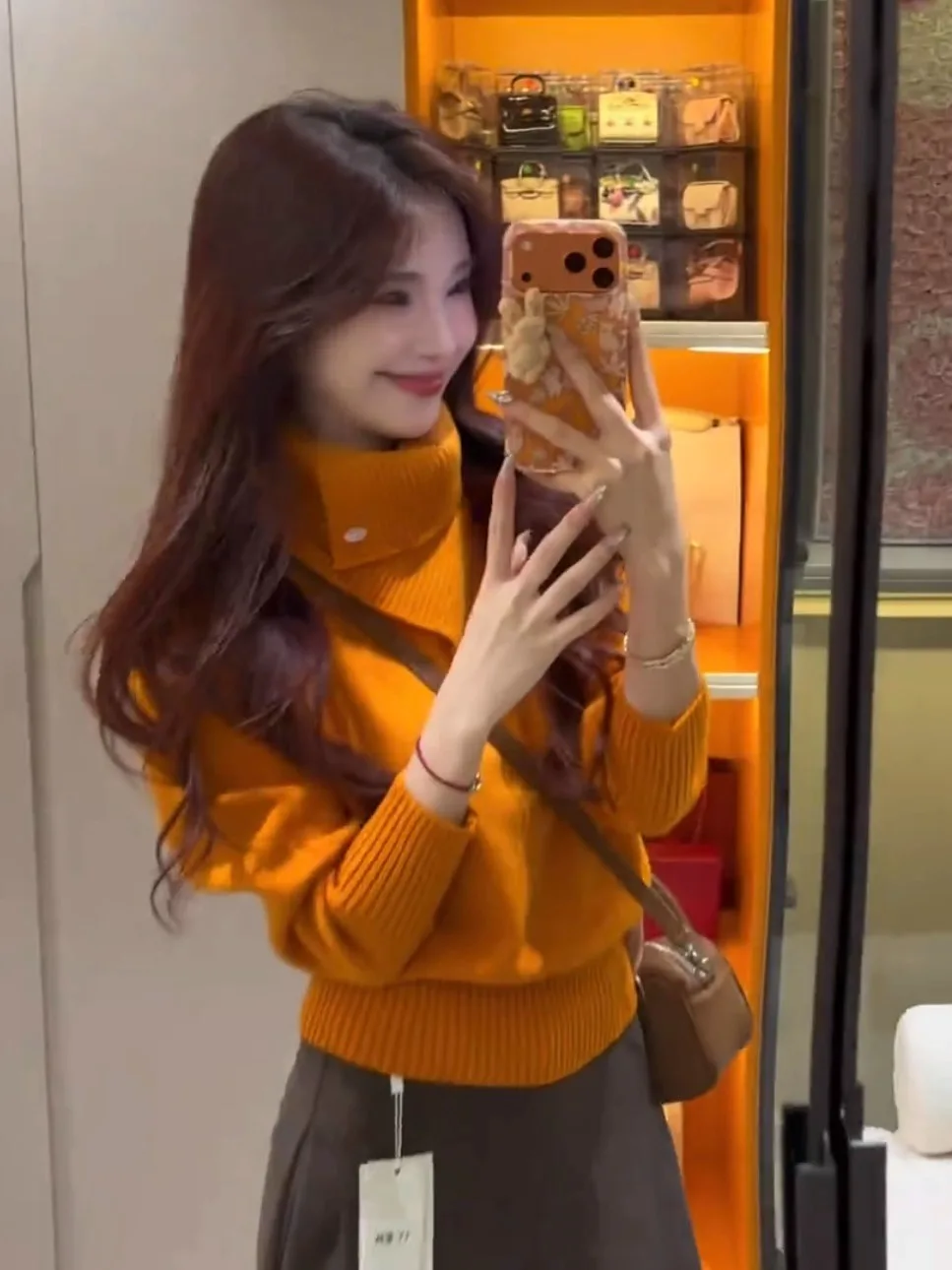 

Thiened Orange High Collar Sweater Women's Autumn Winter Warm Knitted Top Asymmetrical Design French Sle Casual Faion