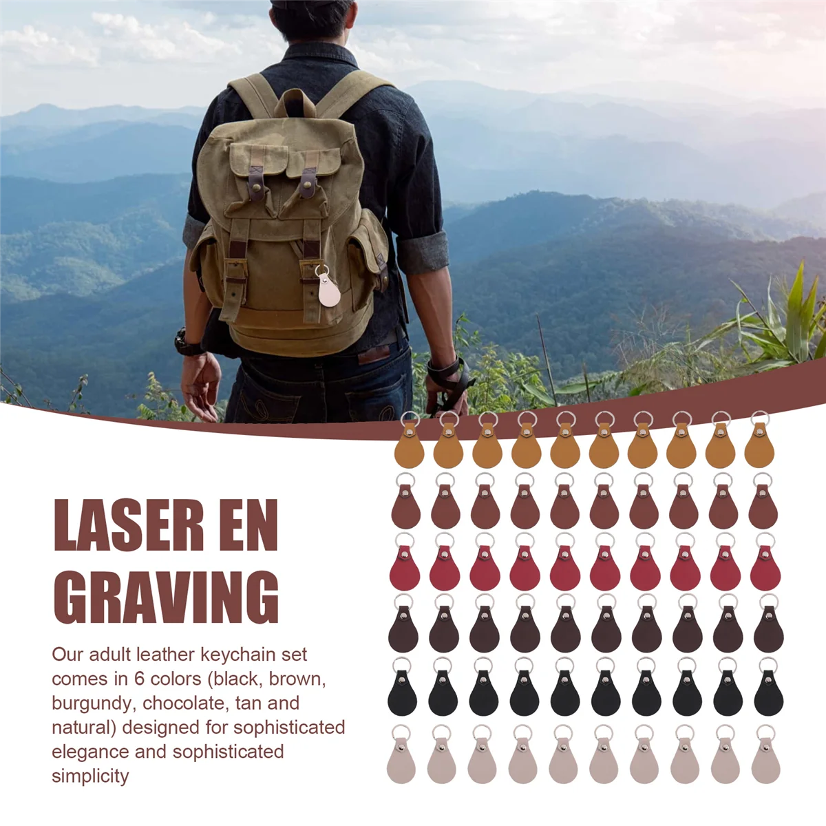 جديد 60 قطعة بو الجلود مفتاح فوب عدة الجلود مفتاح Fobs الفراغات مع المسامير وحلقات المفاتيح سلسلة المفاتيح الجلدية DIY بها بنفسك النقش بالليزر