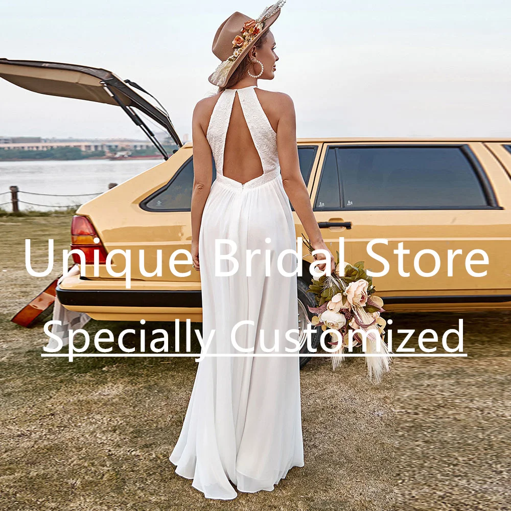 Customized CustomizedWedding Dress 2023 Custom Size Crew-Neck Backless Sleeveless Back Zipper Floor Length Draped Chiffon Bridal