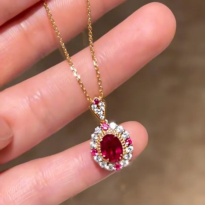 100% colgantes de oro rosa de 14 quilates reales para mujer, colgantes de joyería de piedras preciosas de rubí Natural de oro rosa fino de 14 quilates, Bizuteria para mujer