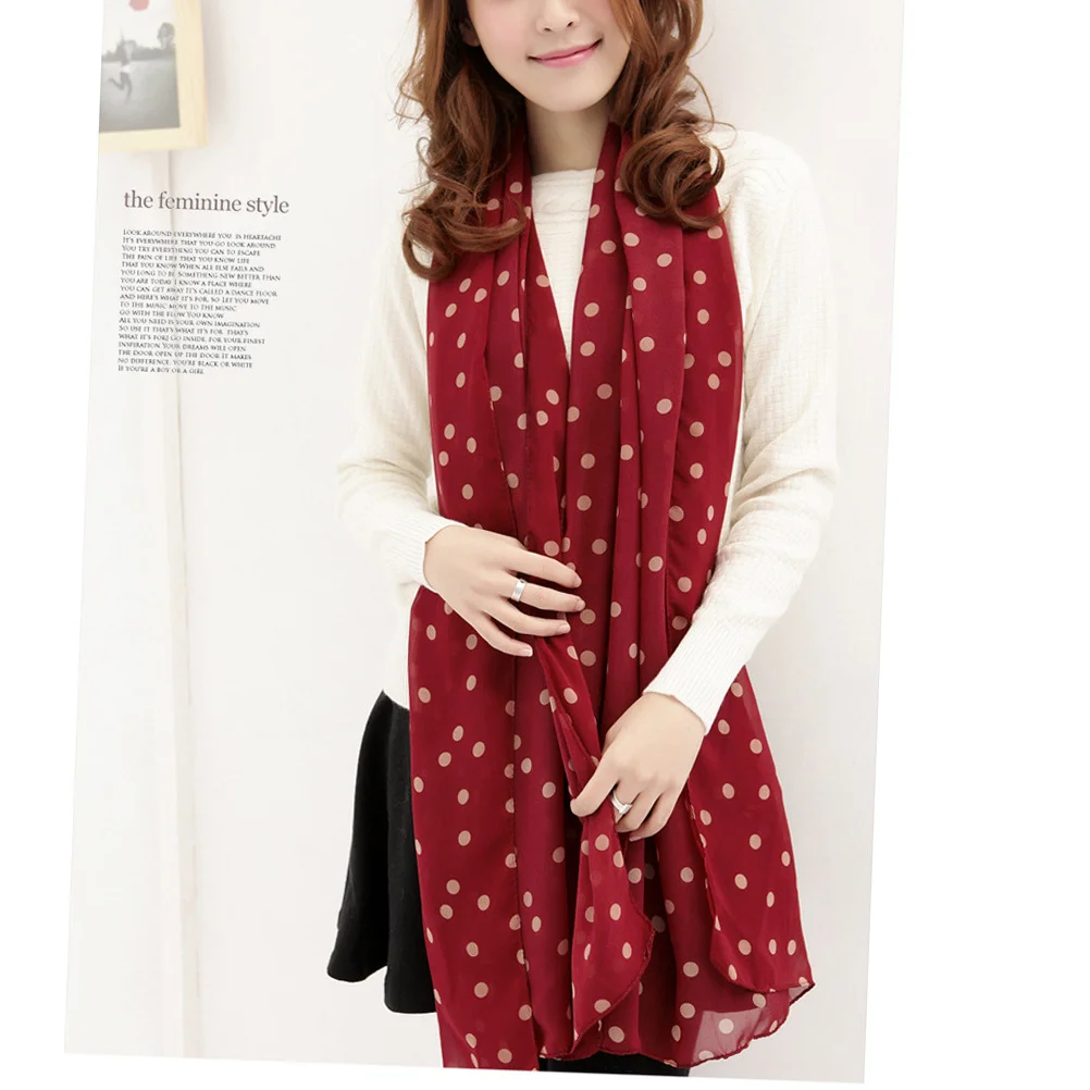 

Шифоновый солнцезащитный шарф в горошек, темно-красный, бежевый, 150x48 см, легкая солнцезащитная шаль, летняя накидка, солнцезащитные шарфы