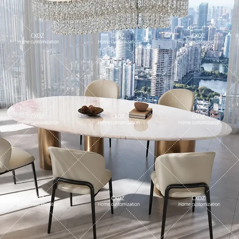 Natural Marble Oval Dining Table Light Luxury High End Villa Drop Shaped Design Modern Elegant Stone Top Furniture