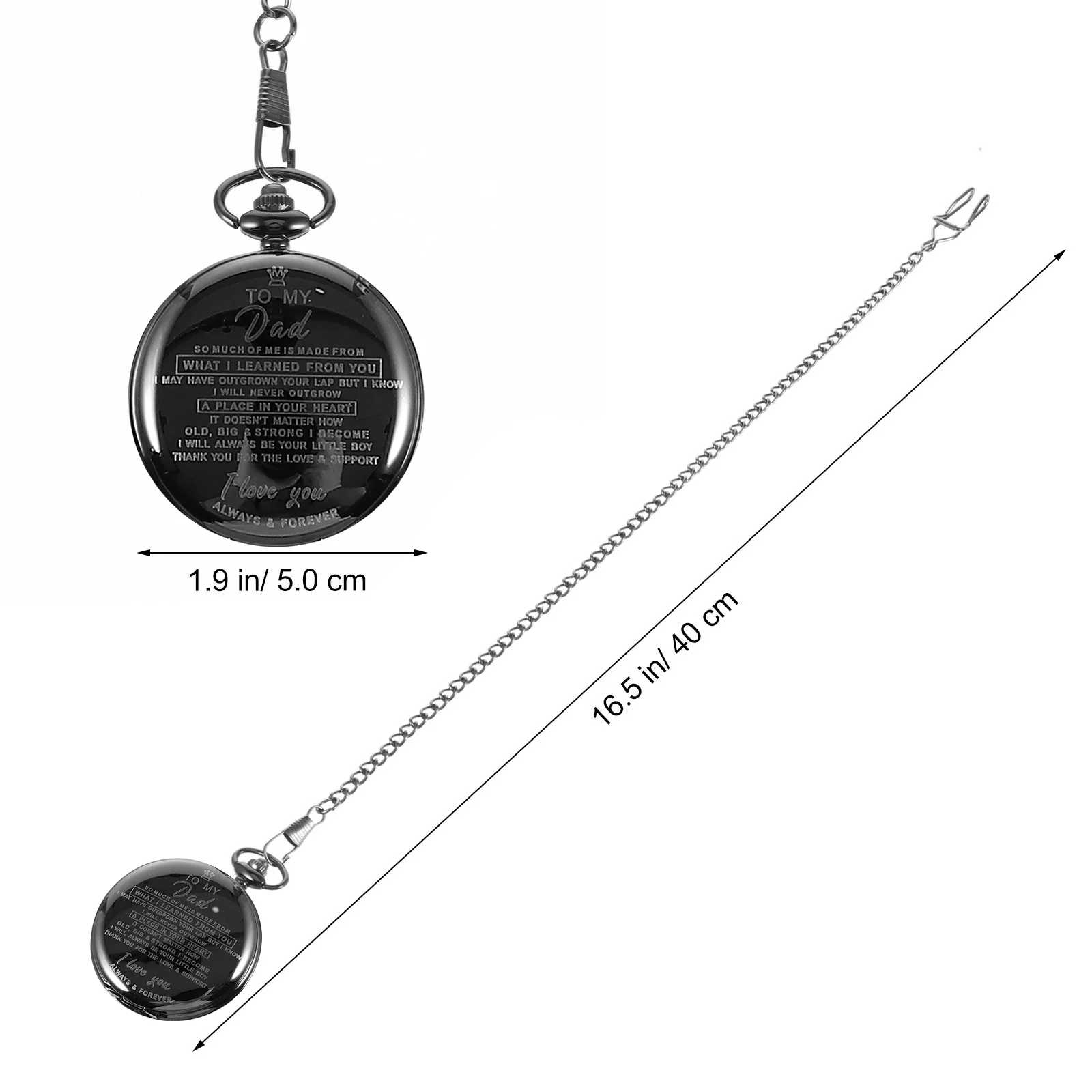 Quartz Movement Hanging Pocket Watch Necklace Vintage Pendant Durable Father's Day Gift Idea Engraved Clear Lettering Design