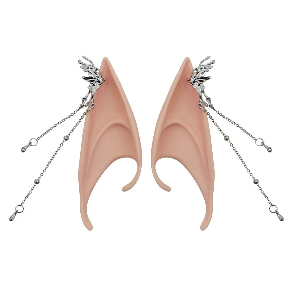1 par de orejas de elfo creativas de látex con pendiente, orejas postizas no perforadas, pendientes para mujer, oreja cruzada, joyería Unisex