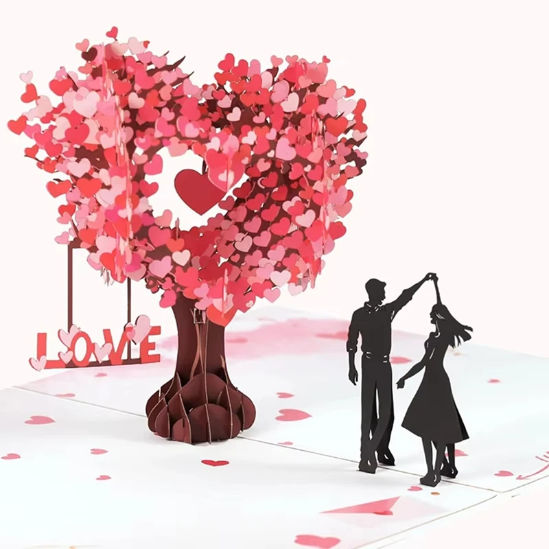 Tarjeta de San Valentín de árbol en forma de corazón 3D, tarjeta de felicitación estéreo Duo Dance, tarjeta de regalo para parejas, invitación de boda