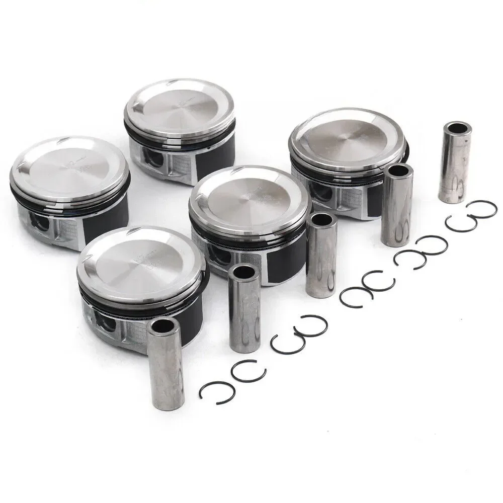 5x Engine Pistons With Rings Set Fit 2.5 L T B5254T L5 Gas For Volvo S40 S60 S80 C30 C70 XC90 2.5T T5 30731508 STD Oversize 0.5