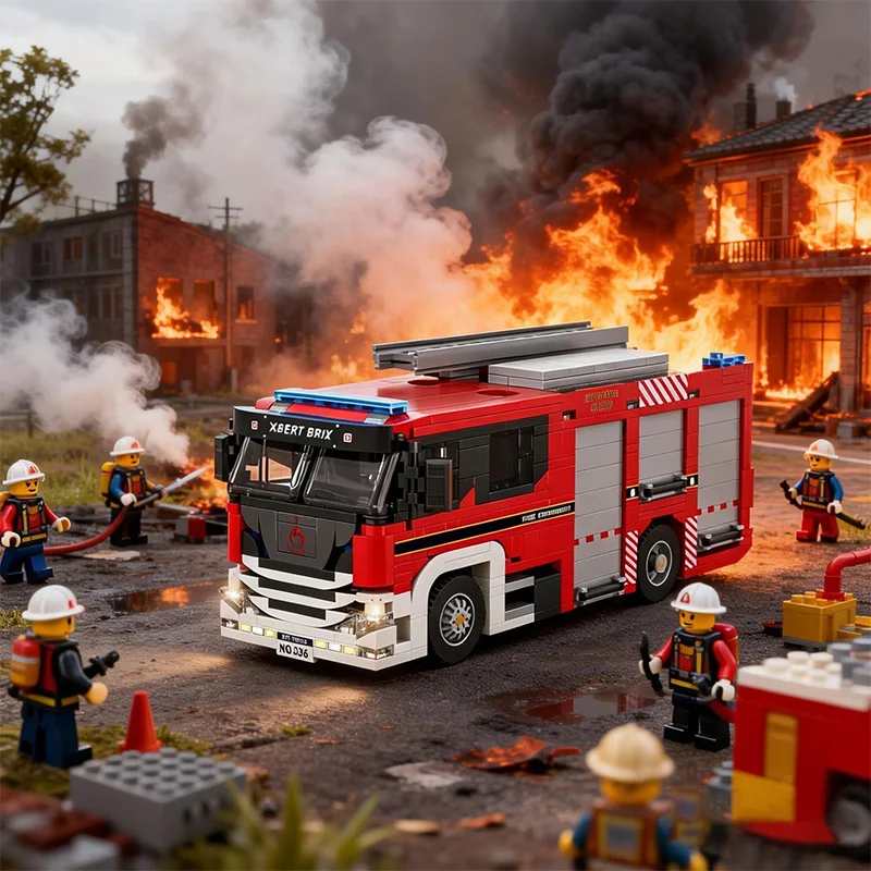 

Fire Truck Building Kit Engineering Rescue Vehicle Bricks Puzzle Toy for Children Adults Halloween Christmas Present
