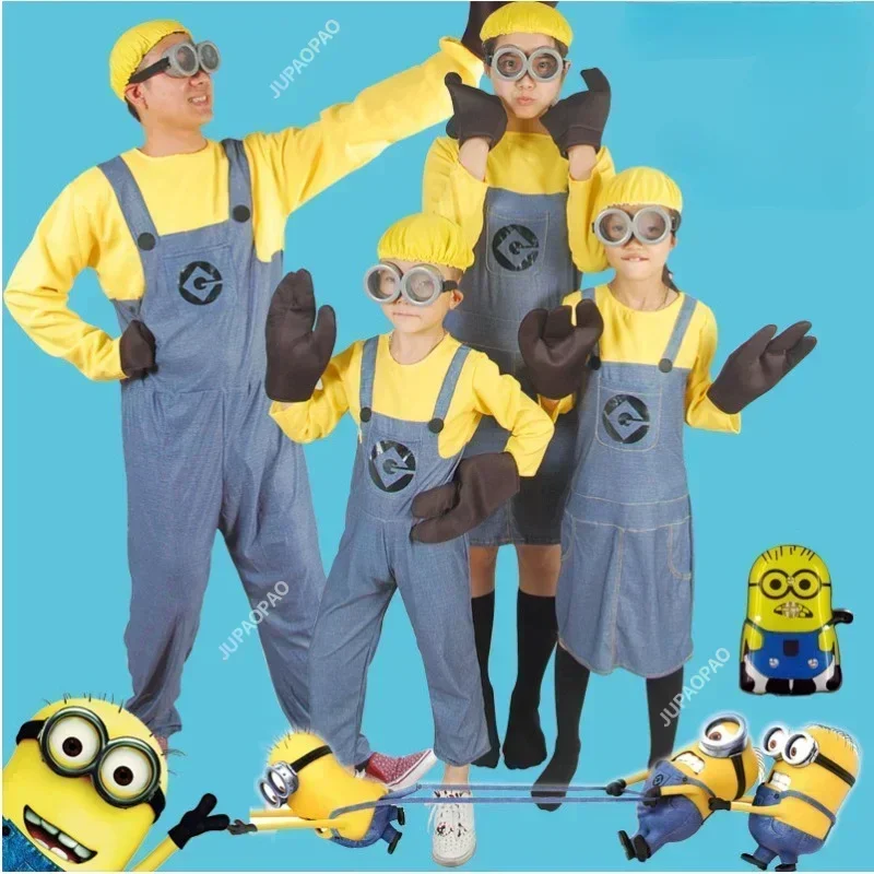 MINISO Minions Volle Familie Cosplay Kostüm Junge Mädchen Kleid Overalls Kinder Erwachsene Maskerade Despicable Me Karneval Party Dress Up