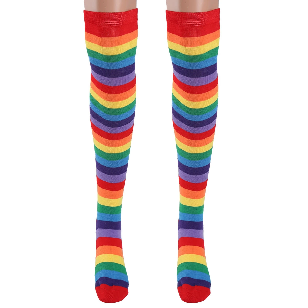 Colorful Rainbow Striped Socks Over the Knee Clown Striped Costume High Stockings for Halloween Cosplay Parties