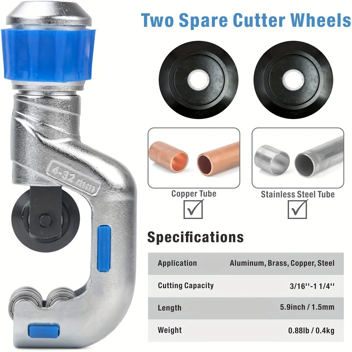 3/16-inch to 1-1/4-inch (4mm-32mm) Tube Cutter,Copper Tubing Cutter, for Stainless Steel, Tubing Cutter, Give a replacement bla