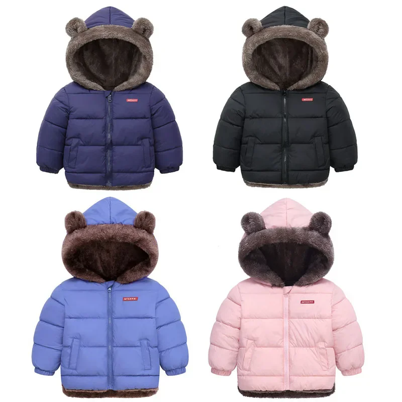 Kids Thick Warm Coats Winter Children\'s Fleece Hooded Jackets Autumn Cashmere Padded Snowsuit Boys Girls Cotton Outerwear 2-6Y