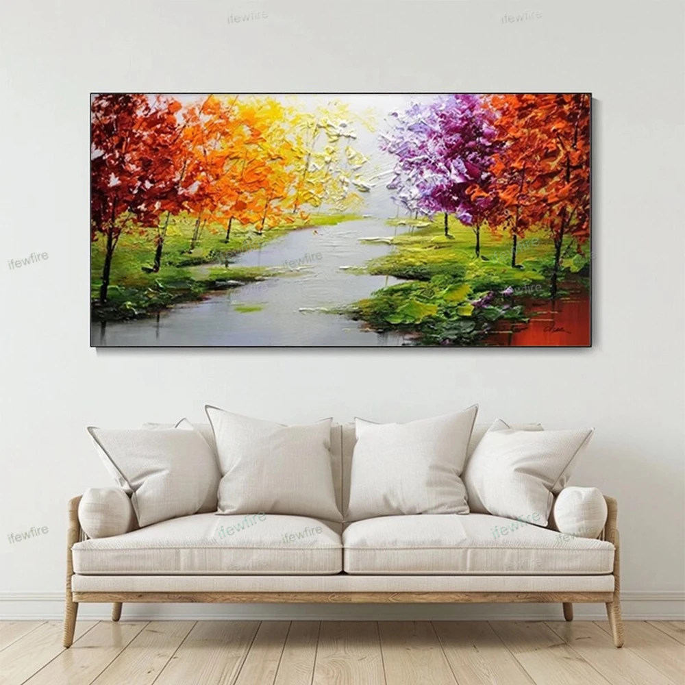 Hand-Painted Abstract Oil Painting Brilliant Color Pattern Sofa Wall Art Modern Canvas Painting For Home Living Room Decor Art