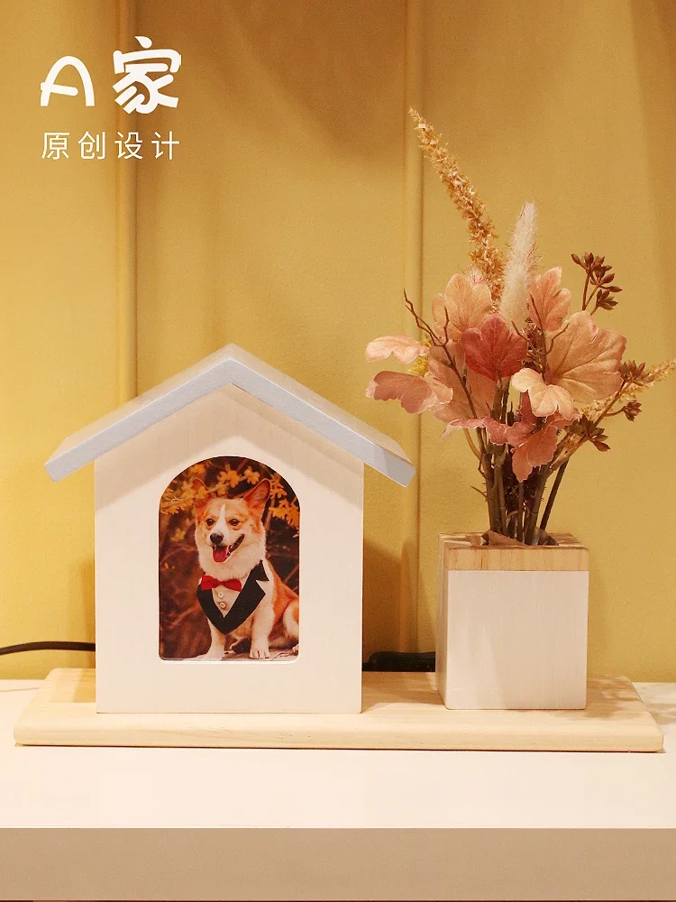 Solid wood pet ashes box, dog and cat commemorative belt, photo frame, cat storage jar, small house altar