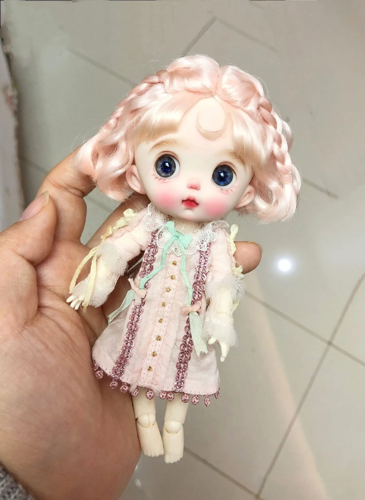 

Custom OB11 doll hair hard head shell pink short wig, 1/8 BJD doll mohair free shipping