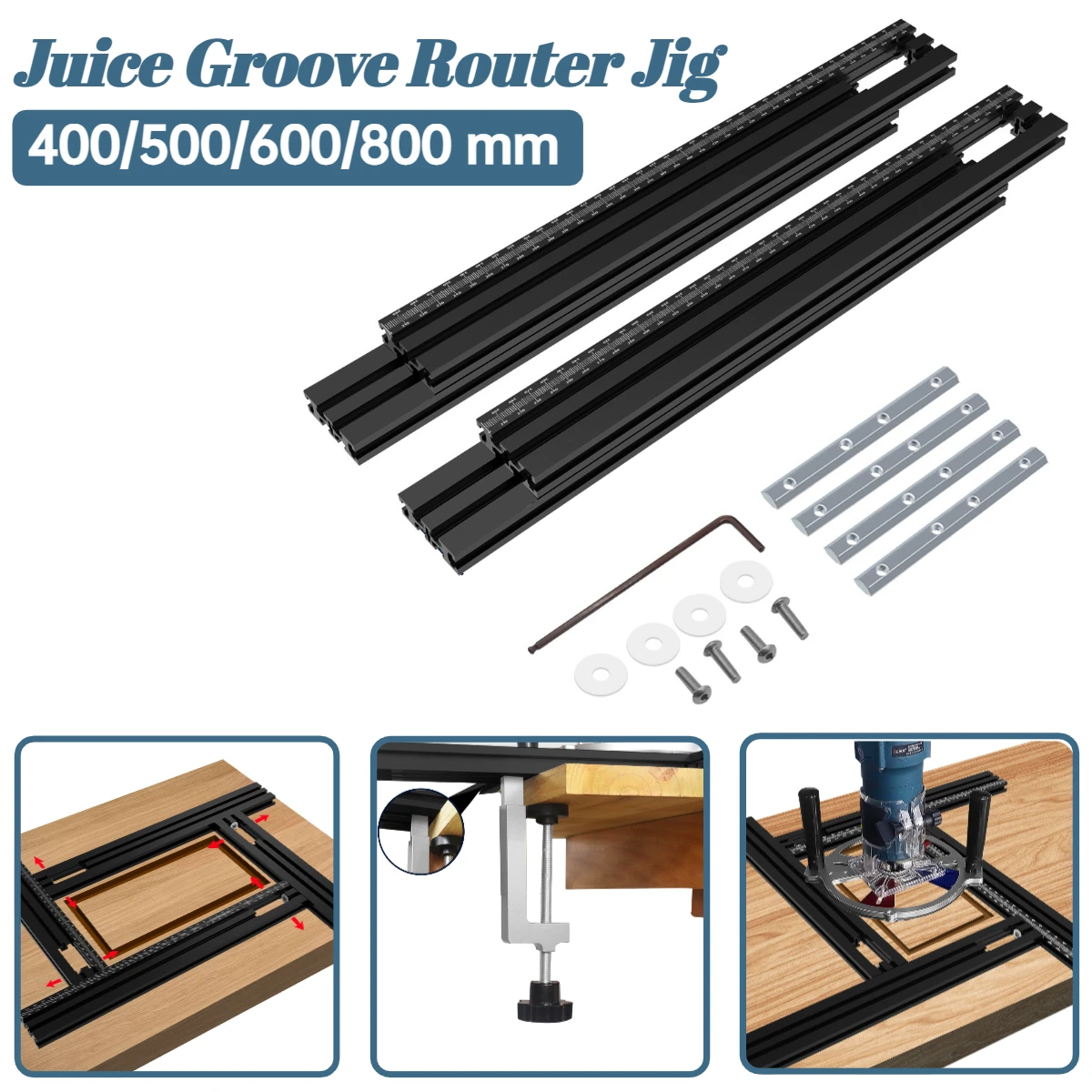 

Juice Groove Router Jig for Cutting Board Adjustable Templates with G Clamps Versatile Router Guide for Perfect Grooves Aluminum