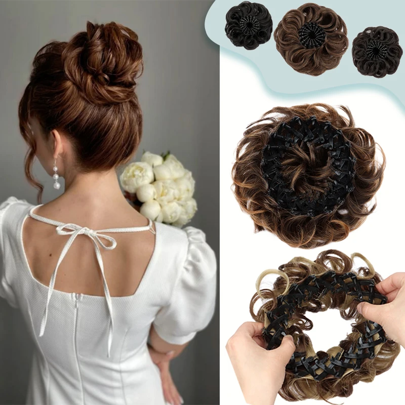 Synthetic Messy Bun Hairpiece Claw Clip-in Hair Extension Stretchable Short Curly Hair Accessories for Women
