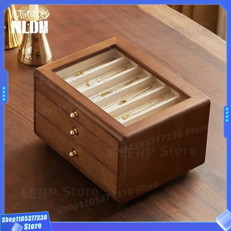 Large Capacity Solid Wood Jewelry Box Multi Layer Storage for Earrings Necklace High End Exquisite Anti Oxidation Organizer
