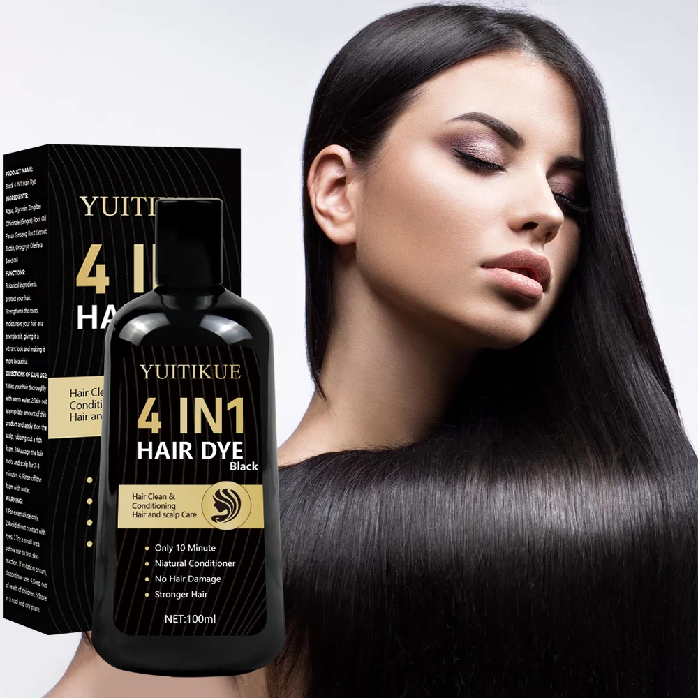 YUITIKUE Tinte para el cabello negro 4 en 1: limpia, colores y condiciones en 10 minutos, sin daños, fortalece el cabello, 100 ml