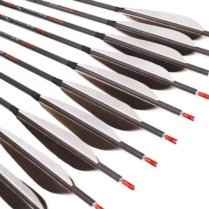 ACCMOS 33inch Pure Carbon Arrows ID6.2mm Spine 250/300/350/400/500/600/700/800 5inch Turkey Feather Recurve/Compound Bow Hunting