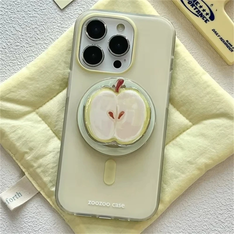 Korean Cute Cartoon Apple For Magsafe Magnetic Holder Grip Tok Phone Stand Support For iPhone 15 Pro Max 11Pro Phone Accessrioes