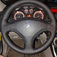 Funda de cuero genuino para volante de coche, protector negro para Peugeot 207, 2006-2014, Partner 2009-2018, Expert 2008-2016, Fiat Scudo 2010-2016