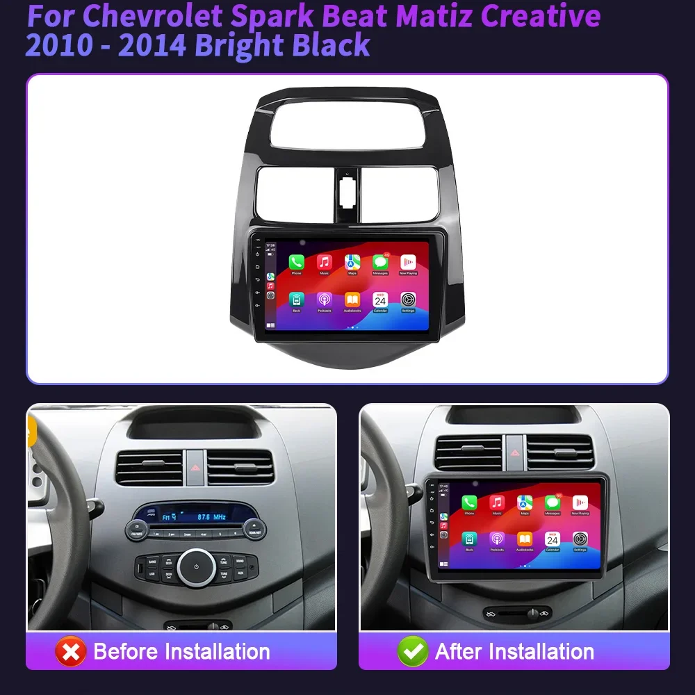 Android For Chevrolet Spark Beat Matiz Creative 2010-2014 Bright Black Car Radio Multimedia Navigation Wireless Carplay Screen