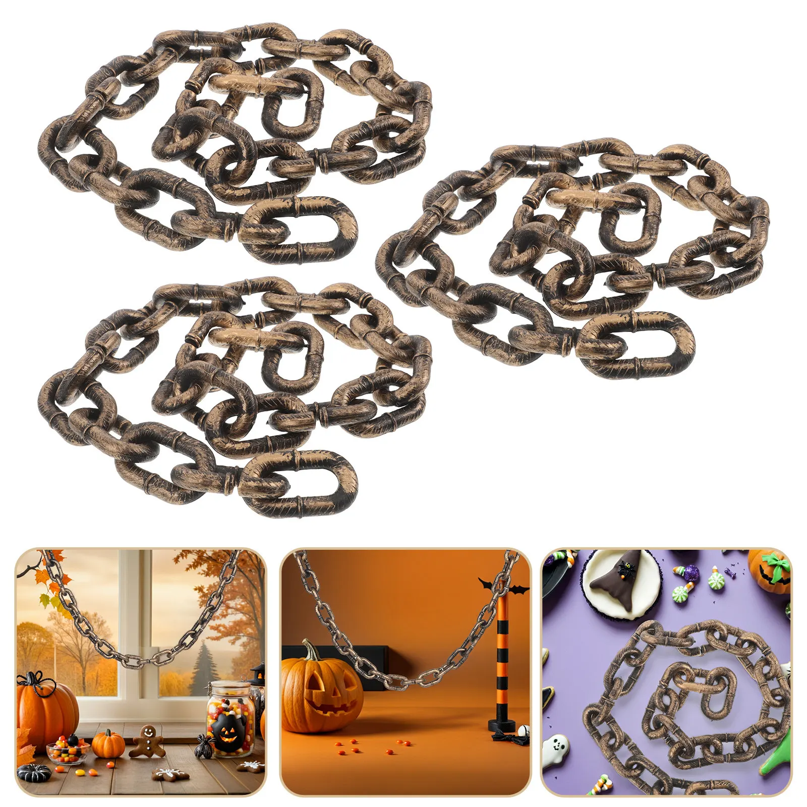 

3Pcs Fake Plastic Chain Halloween Props Realistic Prison Style Lightweight Scary Decoration for Haunted House Theme Party Photo