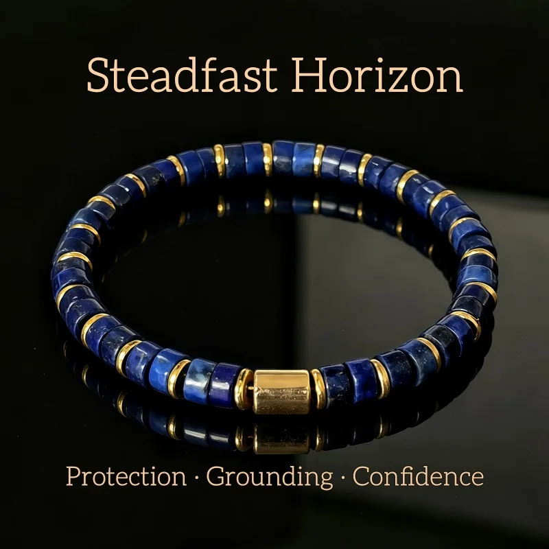Natural Lapis Lazuli Bead Inlays Bracelet Women Men Symbolizing Strength and Success Stretch Jewelry Gifts