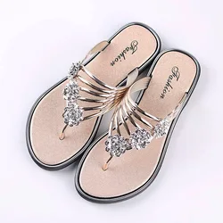 Ladies Sandals Fashion Open Toe Silver High Quality Anti-slip Beach Sandals Ladies Casual Gold Crystal Shoes Summer Home Sandals