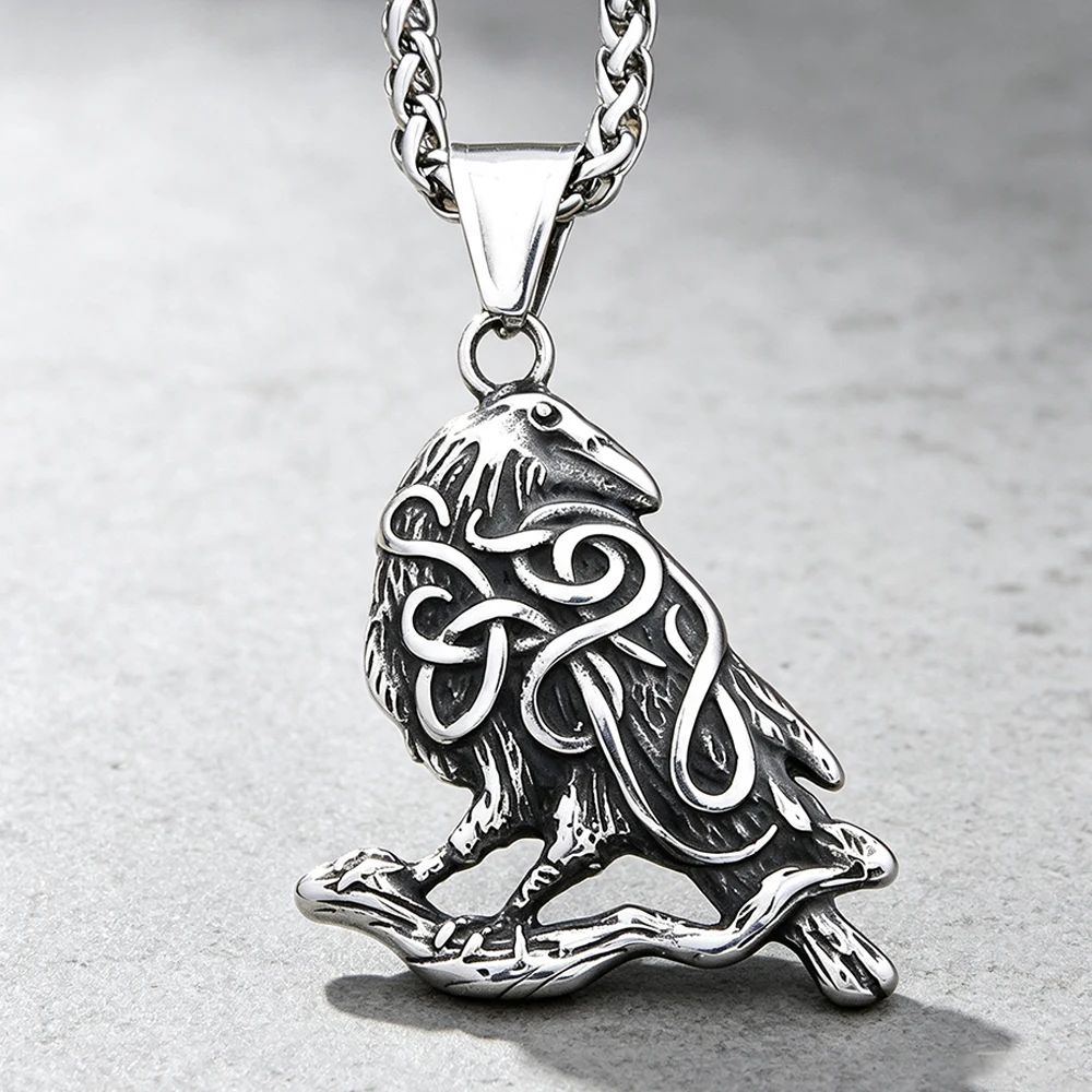 Viking Crow Pendant Necklace Unisex Ancient Norse Memory Talisman Celtic Knot Stainless Steel Jewelry Gift Dropshipping