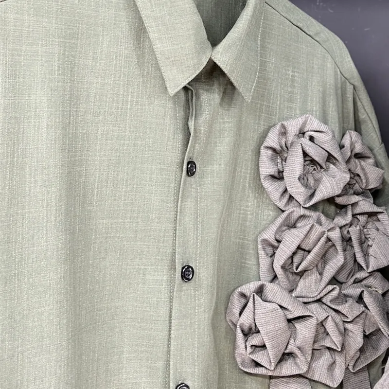 HKSH ฤดูร้อนใหม่ Unisex Tide Y2K Original Design Elegant แฟชั่น Patchwork ดอกไม้ Chic หลวมสบายๆแขนสั้นเสื้อ Ins HK5659