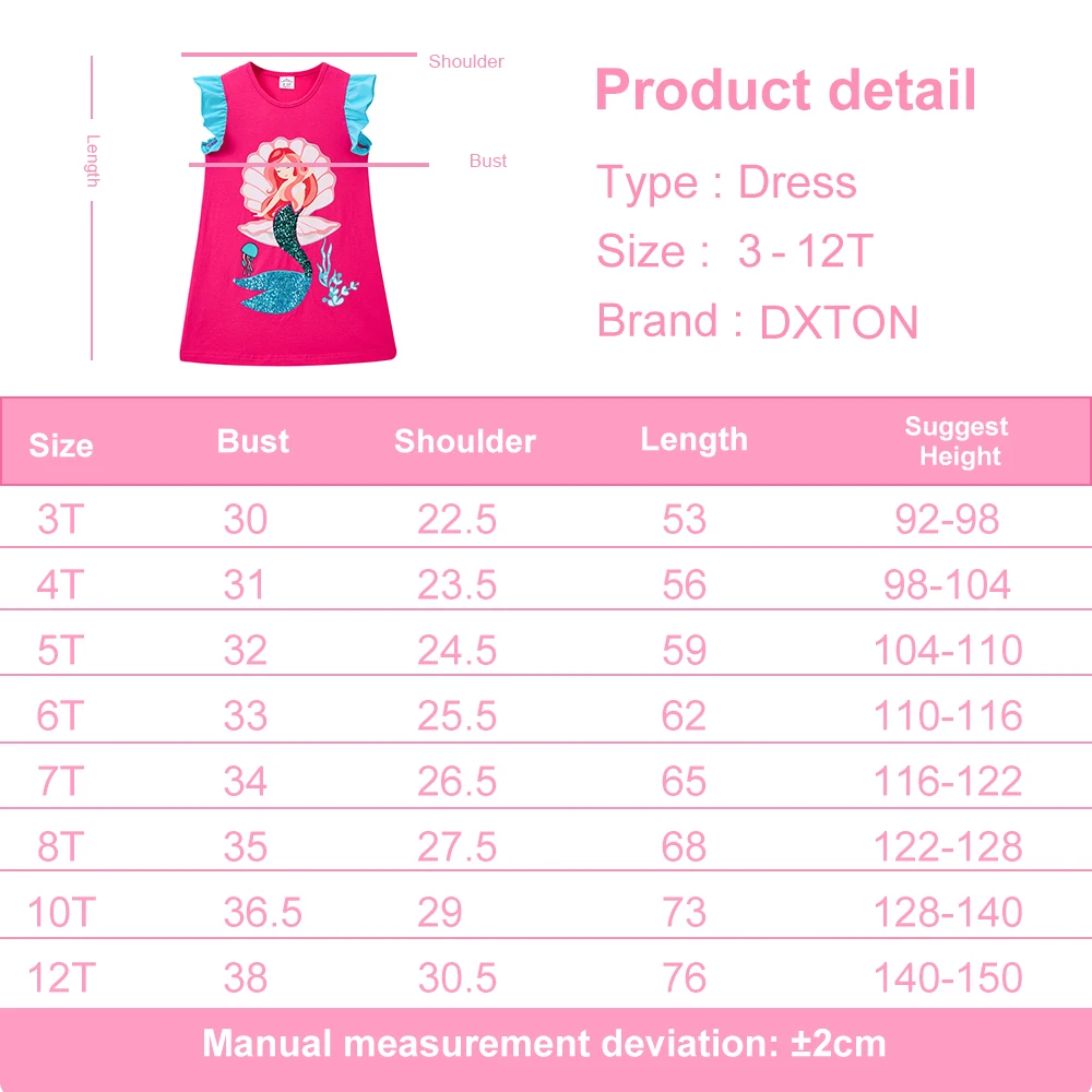 DXTON  Summer Kids Dresses For Girls Cartoon Toddler Clothing Everyday Children Dress Mermaid Sequin Princess Girls Casual Wear