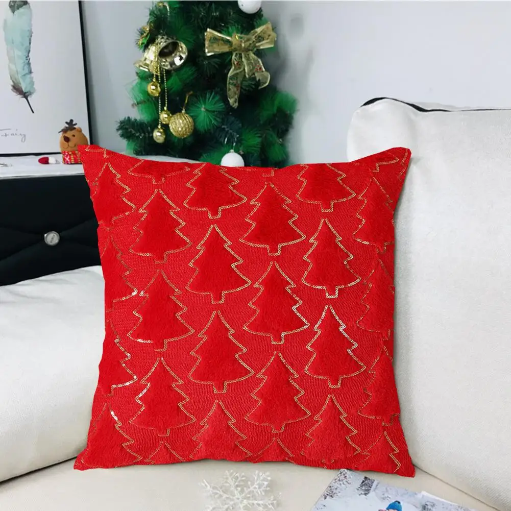 Throw Pillowcase Sequin Christmas Tree Pattern Cushion Cover Hidden Zipper Closure Pillow Cover Sofa New Year Party Decoration