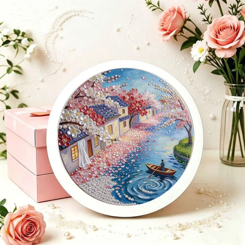 Creative Whale Round Shape Pearl Painting Flower 20cm DIY Painting Material Pack Hand-Pasted Self-Adhesive Paintings Living Room